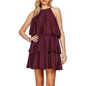 🛍️ New Fashion Wine Red Halter Babydoll Mini Dress – NWT – Size XL